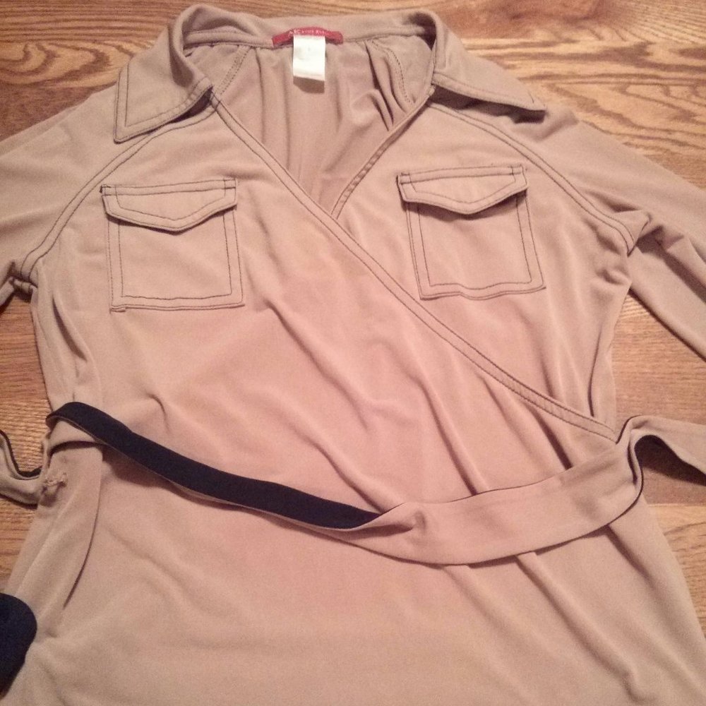Vintage 90s Style Camel Collared Faux Wrap Top